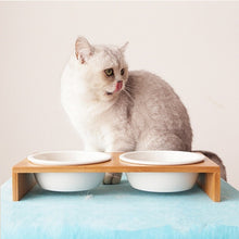 Load image into Gallery viewer, Ceramic Cat Bowls With Bamboo Frame - Single Or Double
