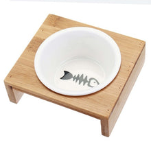 Load image into Gallery viewer, Ceramic Cat Bowls With Bamboo Frame - Single Or Double
