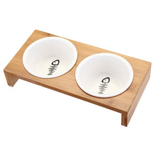 Load image into Gallery viewer, Ceramic Cat Bowls With Bamboo Frame - Single Or Double
