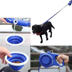 Retractable Leash With Foldable Water Bottle, Snack Holder And Litter Bag Container