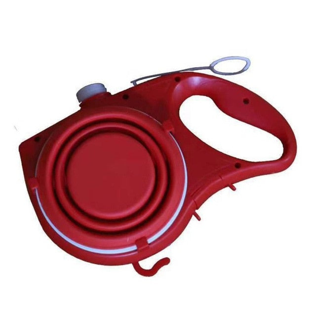 Retractable Leash With Foldable Water Bottle, Snack Holder And Litter Bag Container