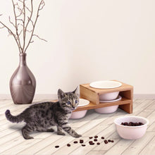 Load image into Gallery viewer, Ceramic Cat Bowls With Bamboo Frame - Single Or Double
