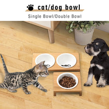 Load image into Gallery viewer, Ceramic Cat Bowls With Bamboo Frame - Single Or Double
