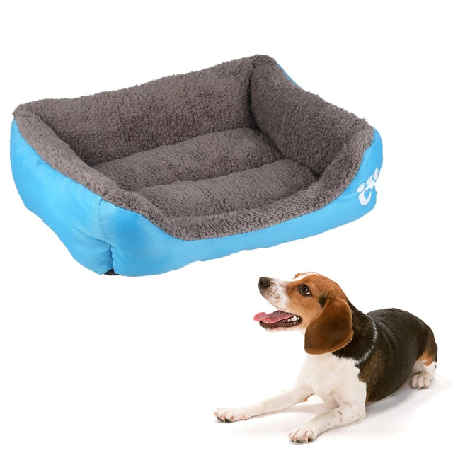 Blue Fleece Warm Cozy Dog Bed