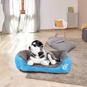 Blue Fleece Warm Cozy Dog Bed