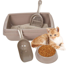 4PCS Cat Set with Litter Tray, Bowl, Litter Scoop and Food Scoop