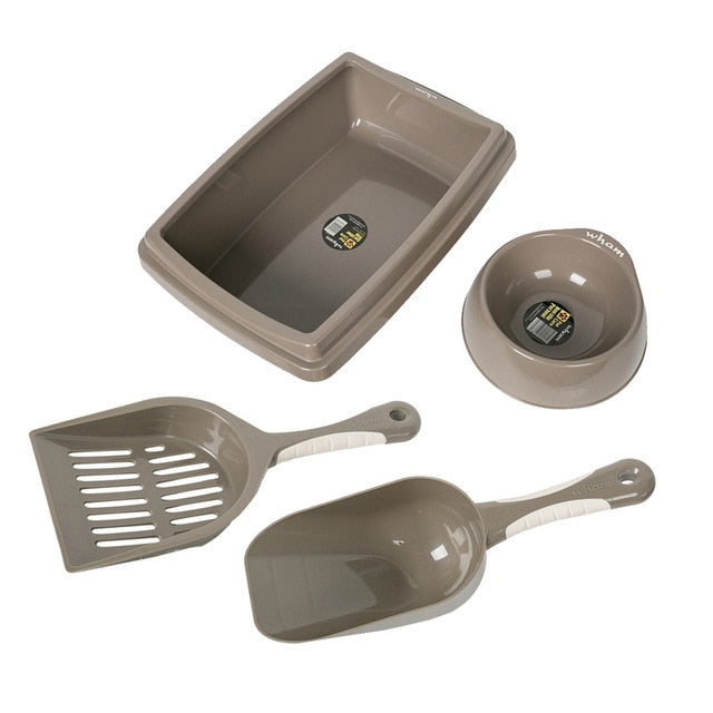 4PCS Cat Set with Litter Tray, Bowl, Litter Scoop and Food Scoop